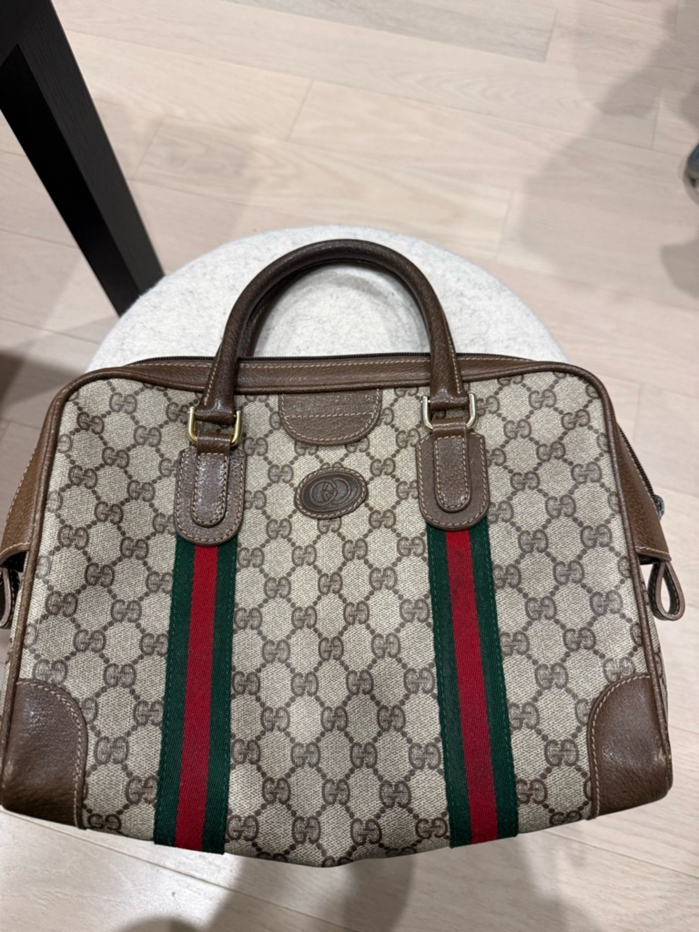 Vintage Gucci Beige GG Boston/Doctor Bag